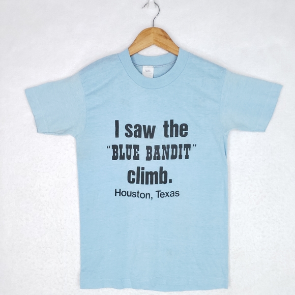 Vintage 80s I saw the Blue Bandit Climb Houston Texas Single Stitch T-shirt - Picture 1 of 16